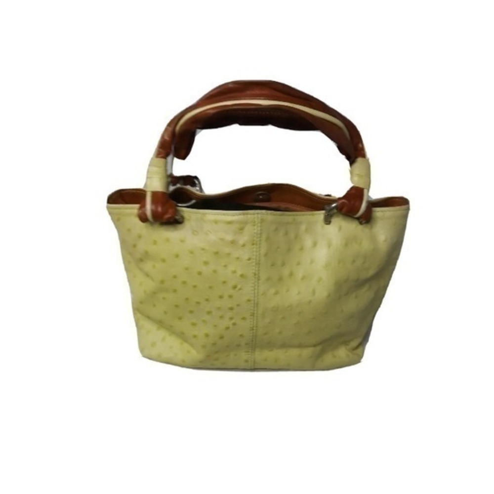 Ceoni Piero Italy Leather Handbag Small Satchel Ostrich embossed Citrus Yellow